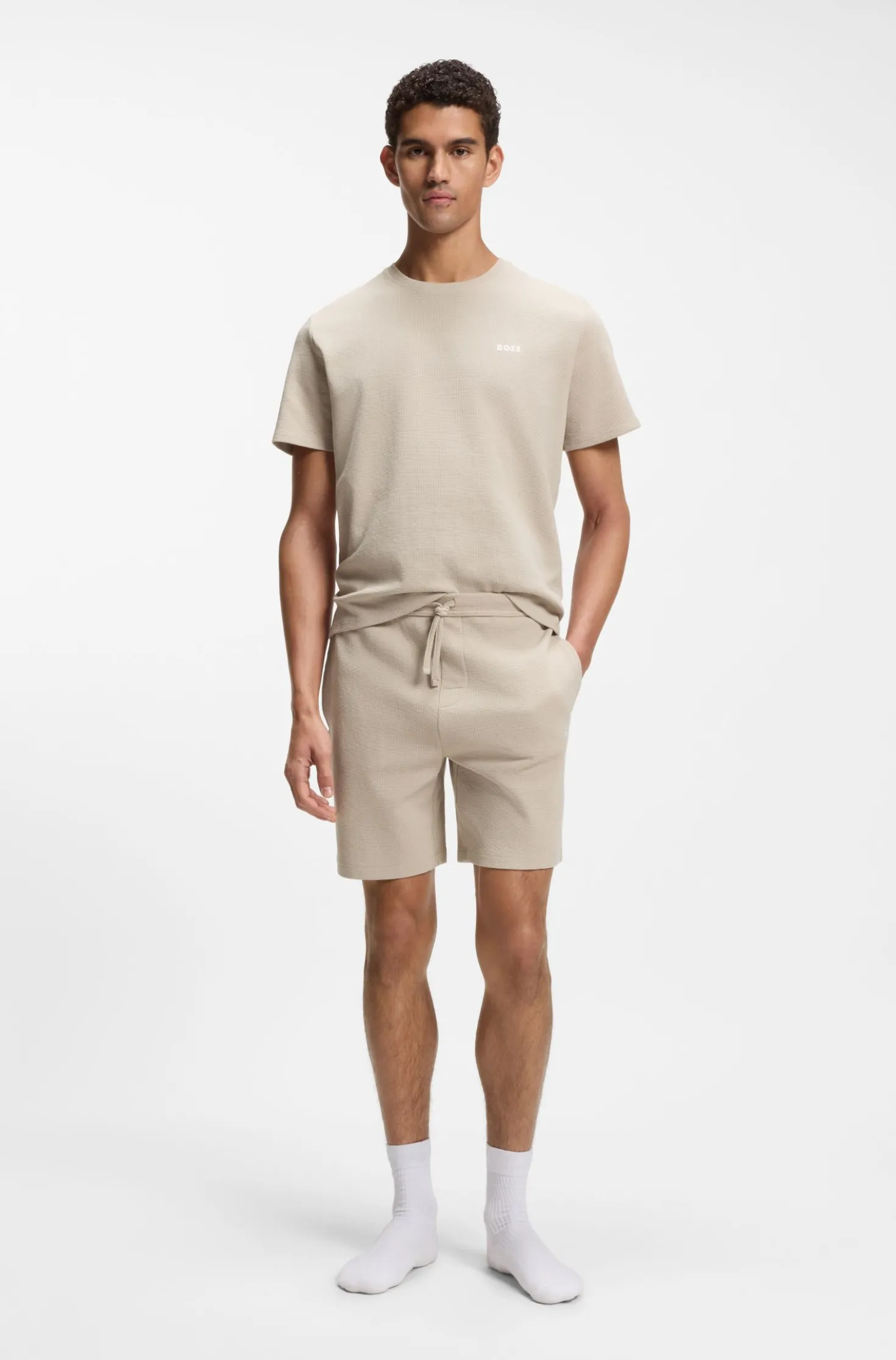 Pyjama-Shorts aus Baumwoll-Mix mit Logo-Stickerei
