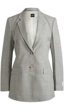 Regular-Fit Blazer aus kariertem Schurwoll-Krepp