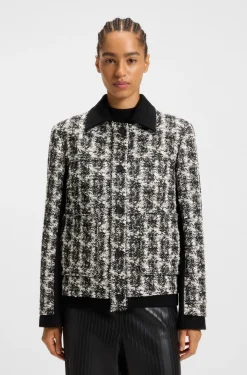 Regular-Fit Blazer aus Tweed mit Feder-Muster