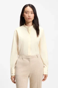 Regular-Fit Bluse aus Baumwoll-Popeline mit verdeckter Knopfleiste