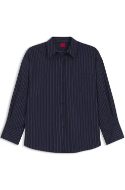 Regular-Fit Bluse aus Baumwoll-Popeline mit Nadelstreifen