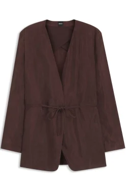 Regular-Fit Jacke ohne Kragen mit Tunnelzugbund an der Taille
