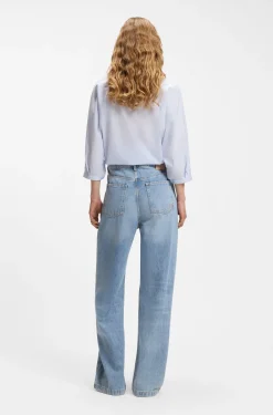 Regular-Fit Jeans mit weitem Bein aus hellblauem Denim