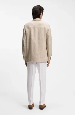 Regular-Fit Overshirt aus Schurwolle, Seide und Leinen