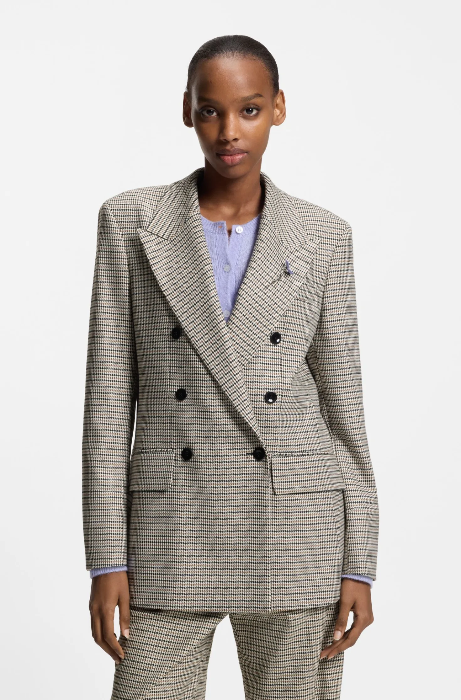 Relaxed-Fit Blazer mit filigranem Hahnentritt-Muster