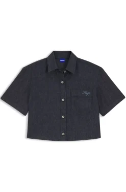 Relaxed-Fit Bluse aus leichtem Denim in Cropped-Länge