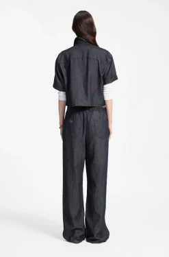 Relaxed-Fit Bluse aus leichtem Denim in Cropped-Länge
