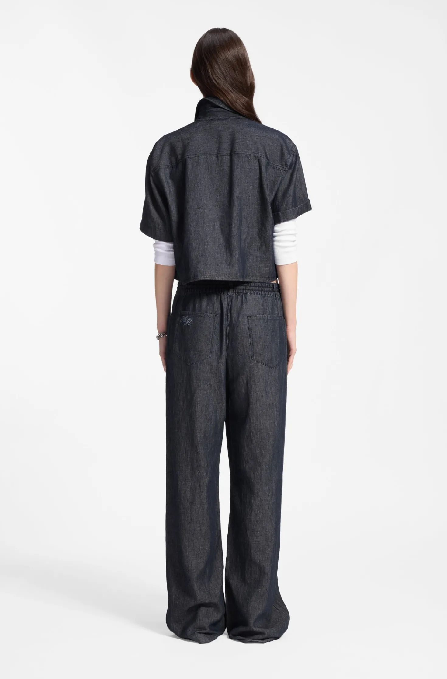 Relaxed-Fit Bluse aus leichtem Denim in Cropped-Länge