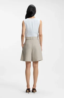 Relaxed-Fit Culotte aus Leinen-Mix mit Fischgrät-Webstruktur