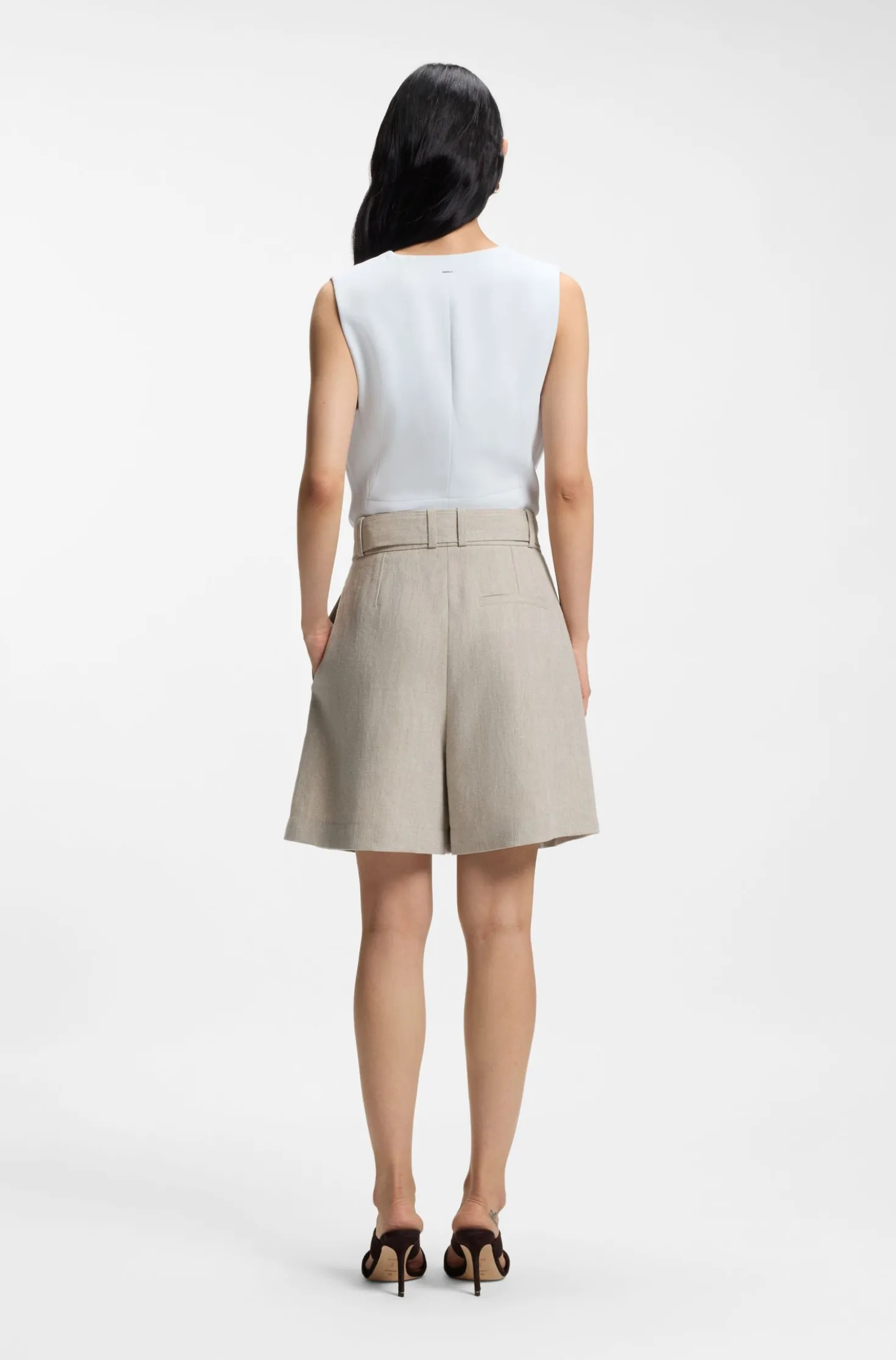 Relaxed-Fit Culotte aus Leinen-Mix mit Fischgrät-Webstruktur