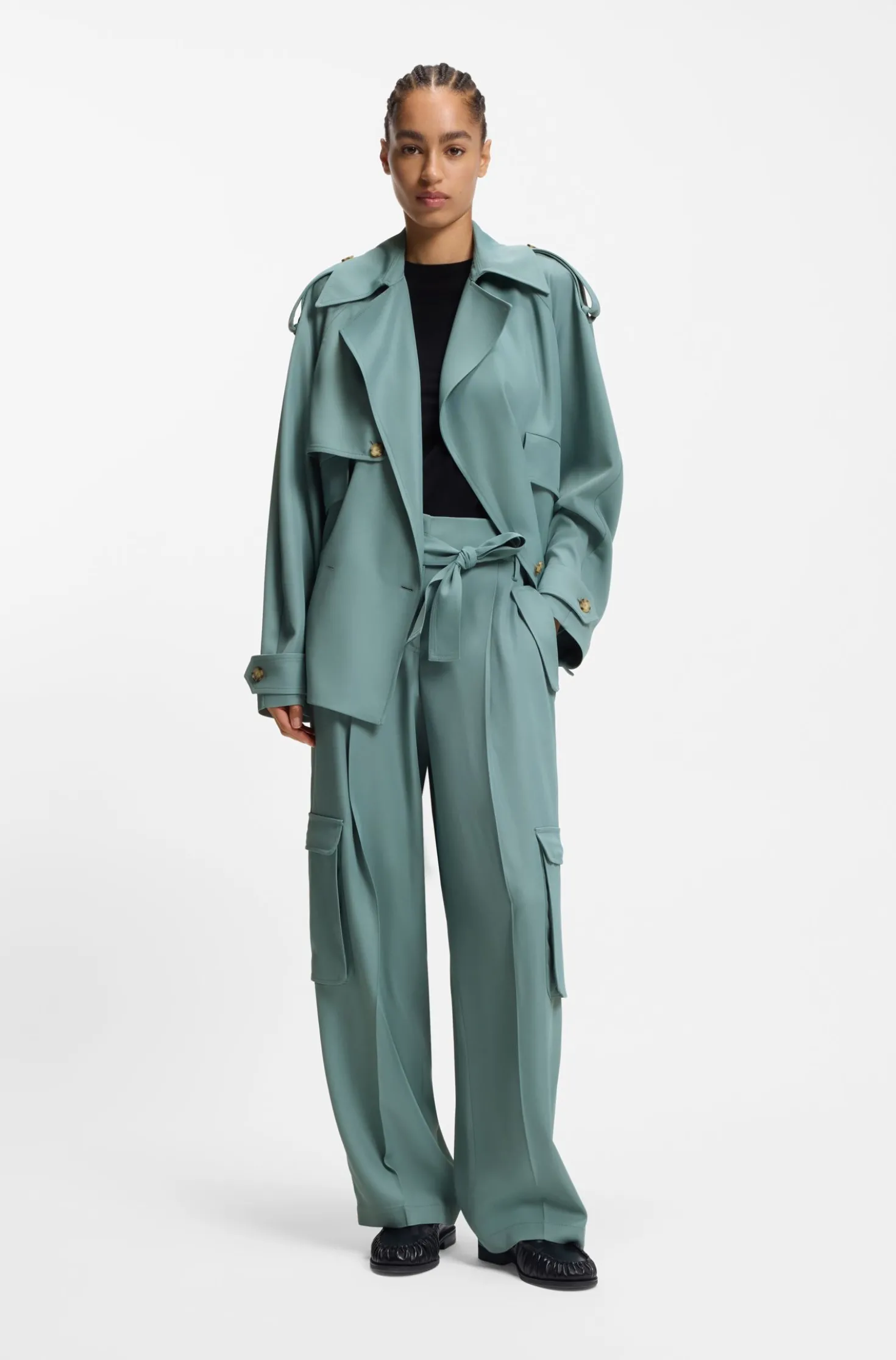 Relaxed-Fit Hose aus drapiertem Twill mit Paperbag-Bund