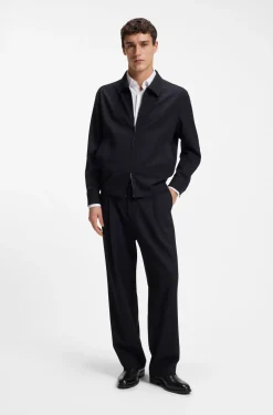 Relaxed-Fit Jacke aus gemusterter Schurwolle mit Reißverschluss