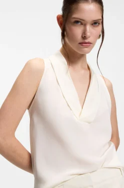 Ärmellose Bluse aus sandgewaschener Seide mit V-Ausschnitt