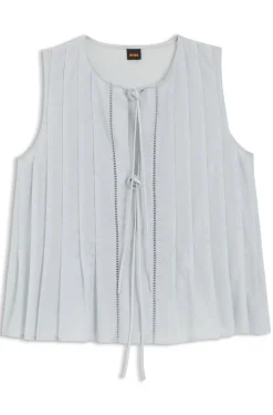 Ärmelloses Top aus Baumwoll-Musselin mit Bundfalten vorne