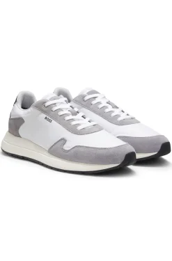 Schnür-Sneakers aus leichtem Gewebe mit Veloursleder-Details