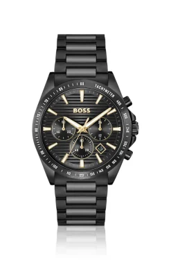 Schwarz beschichtete Uhr mit tonalem H-Gliederarmband