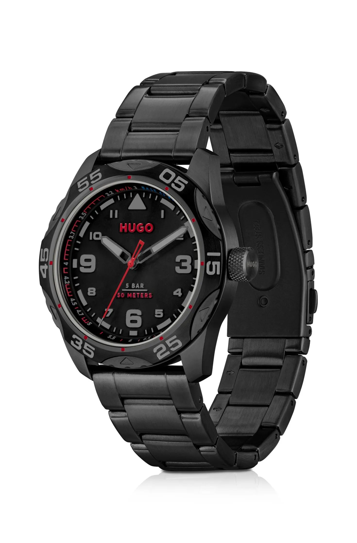 Schwarz beschichtete Uhr mit Gliederarmband