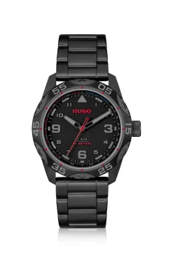 Schwarz beschichtete Uhr mit Gliederarmband