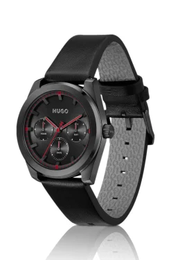 Schwarze beschichtete Uhr mit tonalem Lederarmband