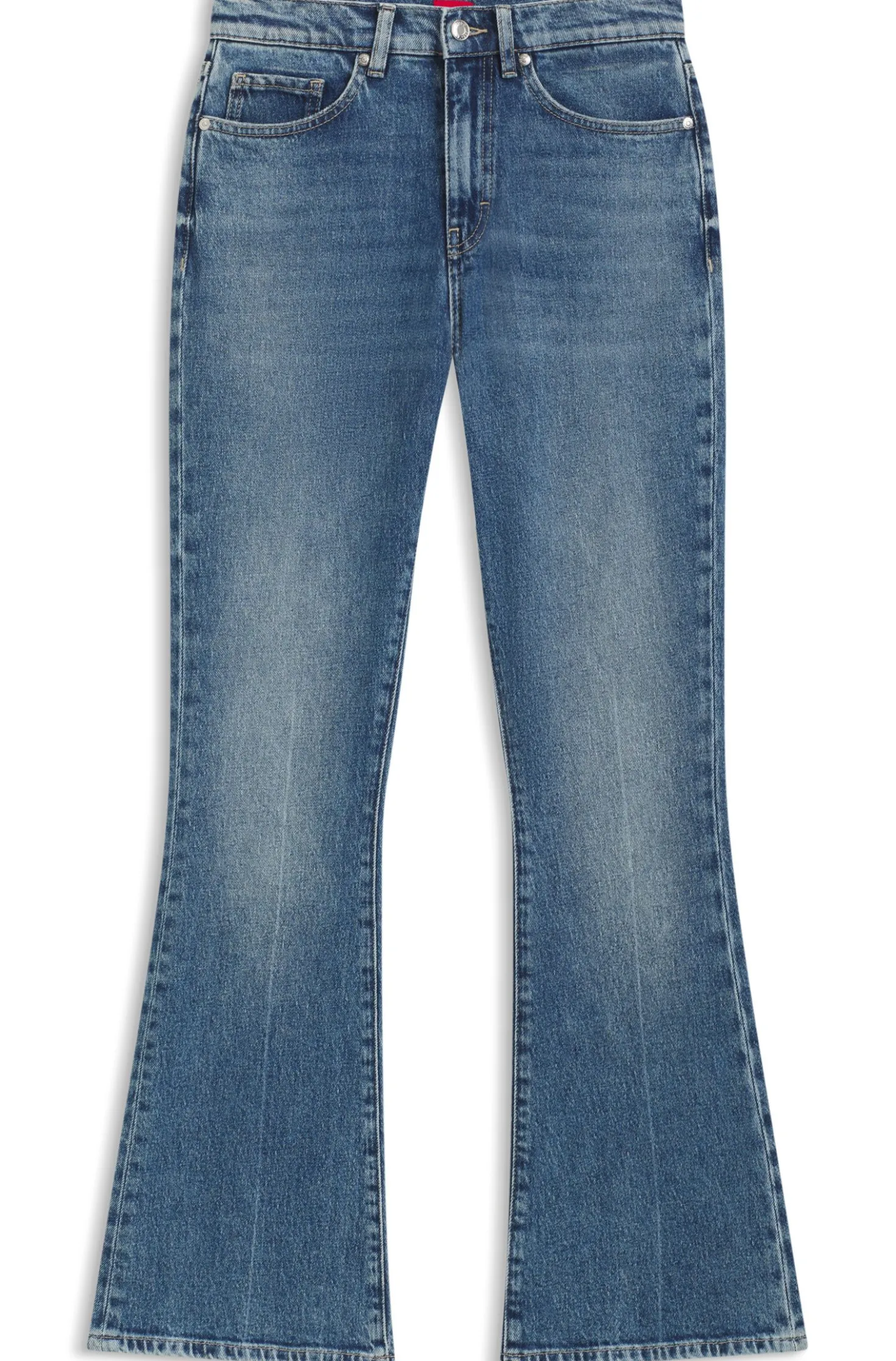 Skinny-Fit Jeans aus blauem Stretch-Denim mit ausgestelltem Bein