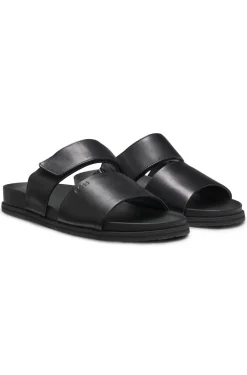 Slides aus Leder mit Klettverschlussriemen