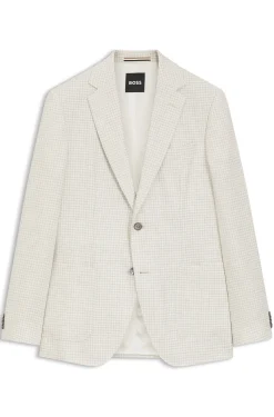Slim-Fit Blazer aus karierter Leinen-Baumwoll-Seide