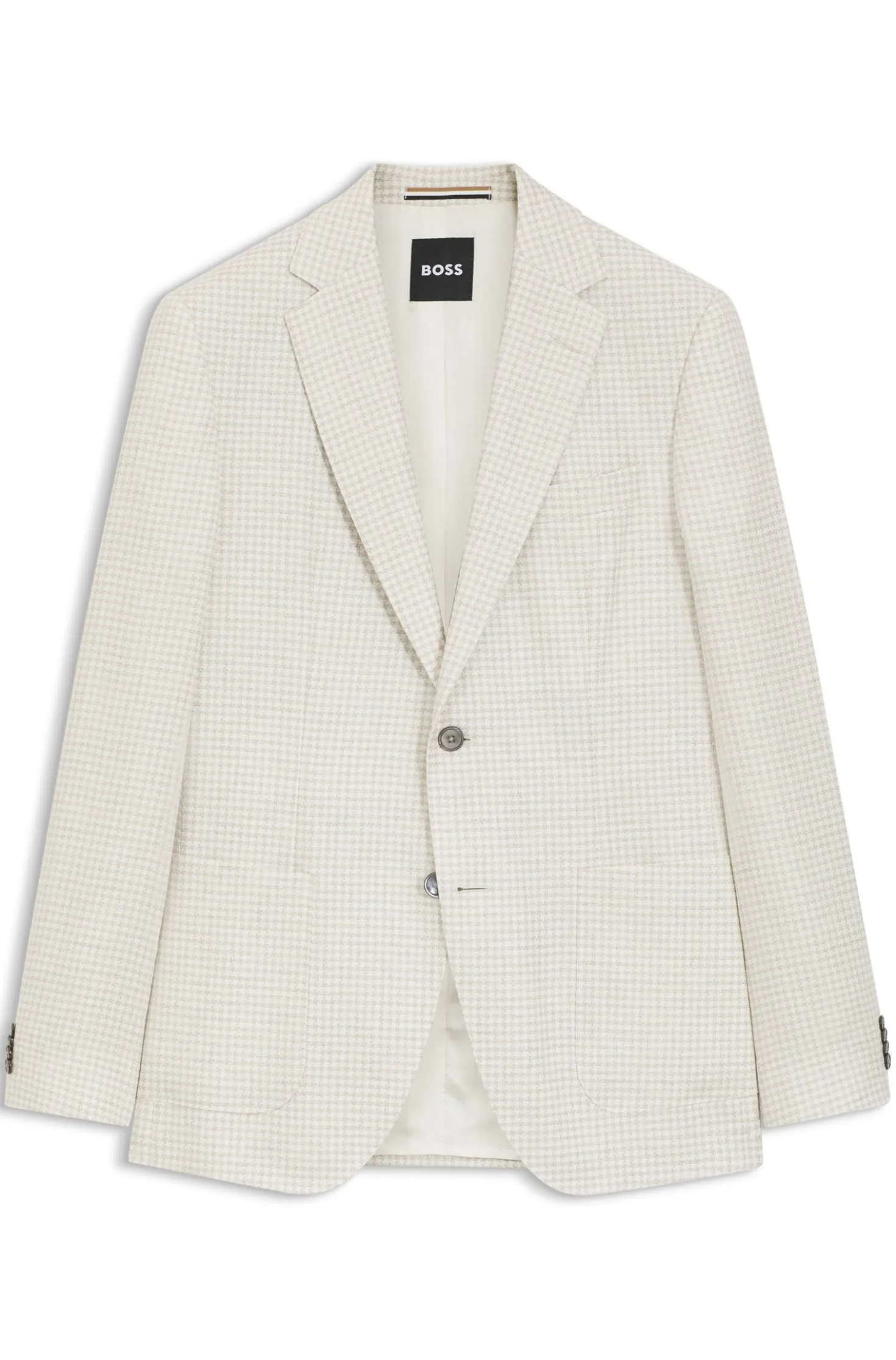 Slim-Fit Blazer aus karierter Leinen-Baumwoll-Seide
