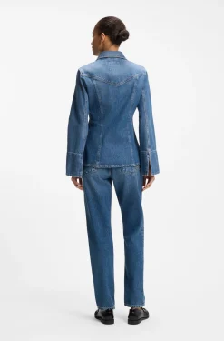 Slim-Fit Bluse aus festem Crosshatch-Denim
