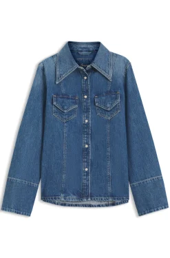 Slim-Fit Bluse aus festem Crosshatch-Denim