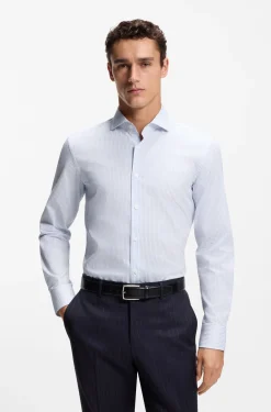 Slim-Fit Hemd aus gestreifter Stretch-Baumwolle mit bügelleichtem Finish