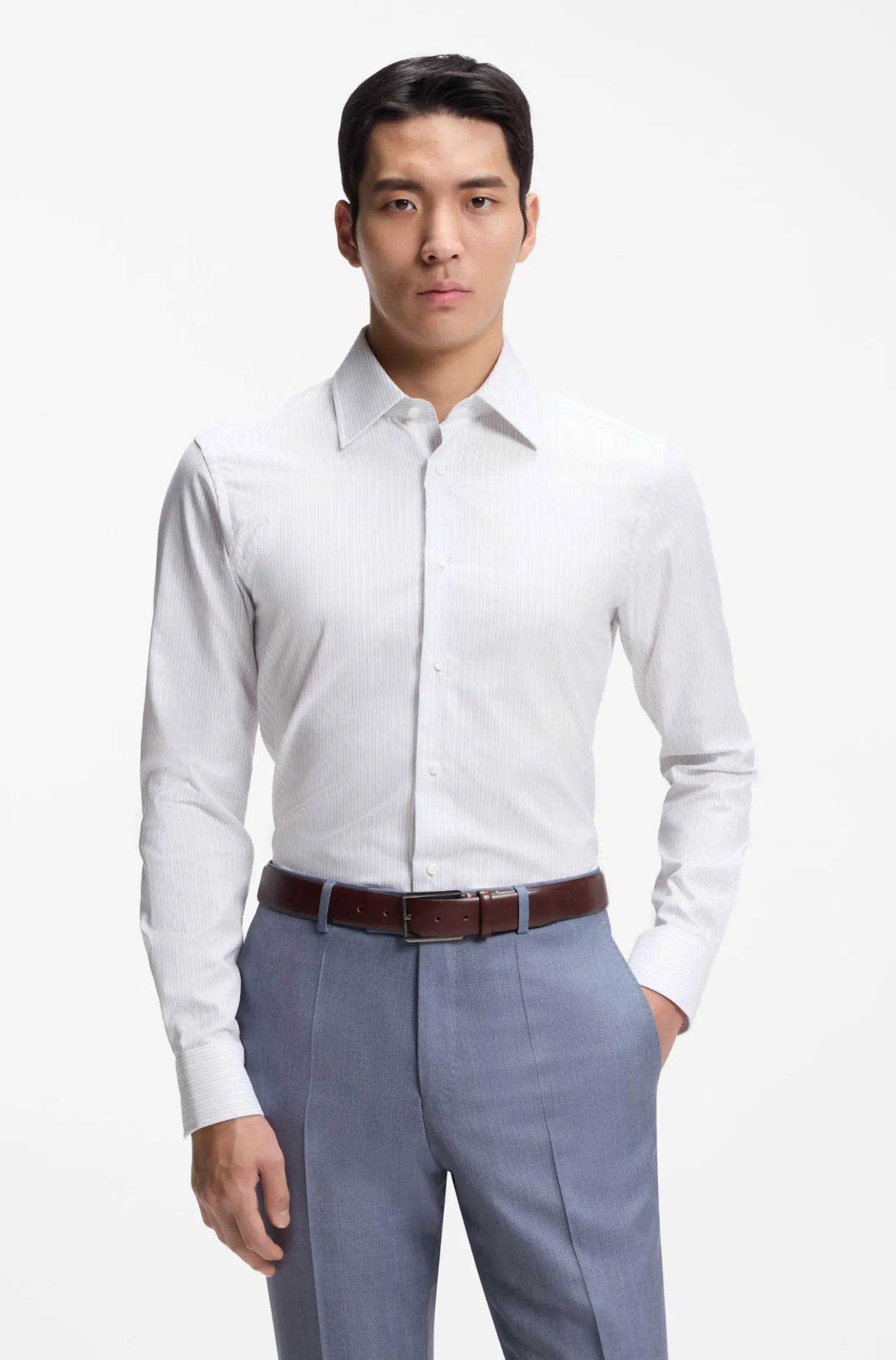 Slim-Fit Hemd mit Streifen aus in Italien gefertigter Baumwolle