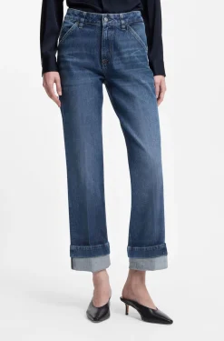 Slim-Fit Jeans aus indigoblauem Stretch-Denim mit umgeschlagenen Hosensäumen