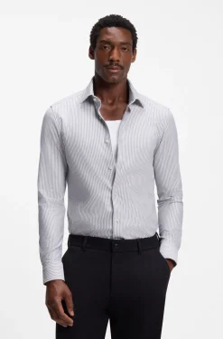 Slim-Fit Jersey-Hemd aus Baumwoll-Mix mit Streifen-Muster