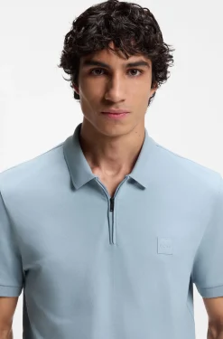 Slim-Fit Poloshirt aus Stretch-Baumwolle mit Reißverschluss