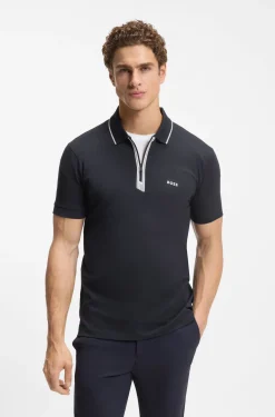 Slim-Fit Poloshirt mit Reißverschlussleiste
