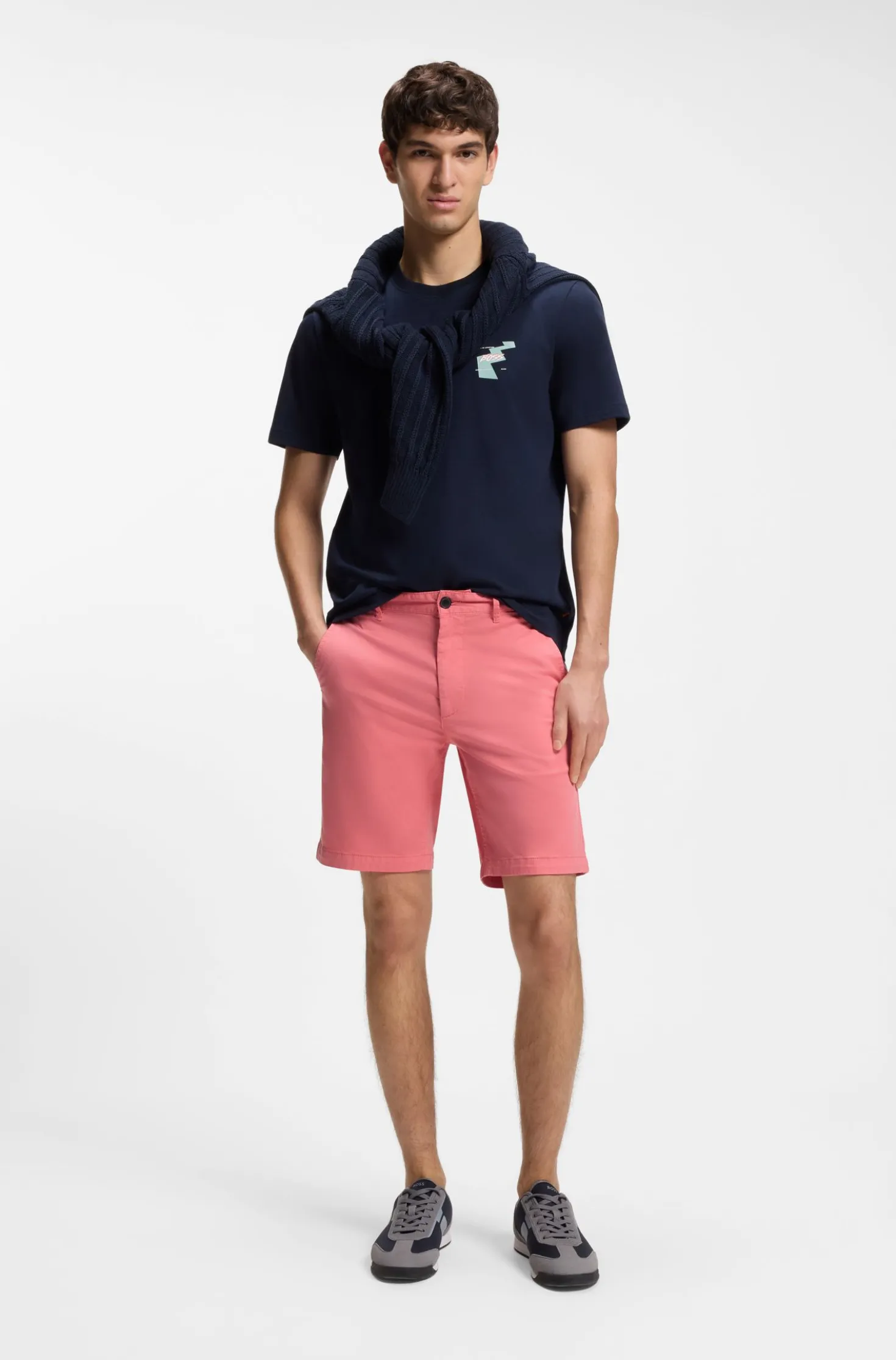 Slim-Fit Shorts aus elastischem Baumwoll-Twill