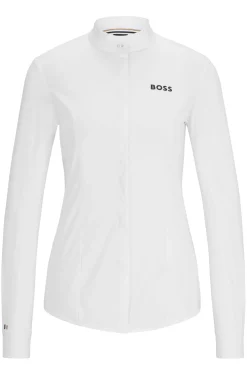 Slim-Fit Turnierbluse für den Reitsport aus Material-Mix