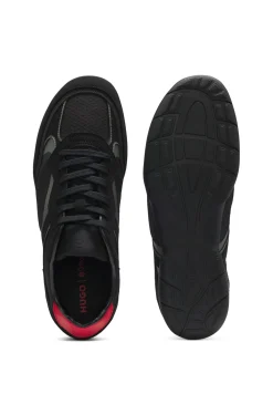 Sneakers aus Mesh und Veloursleder-Imitat
