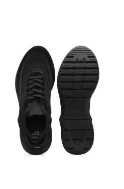 Sneakers aus Veloursleder mit Stricksocke und Schnürung