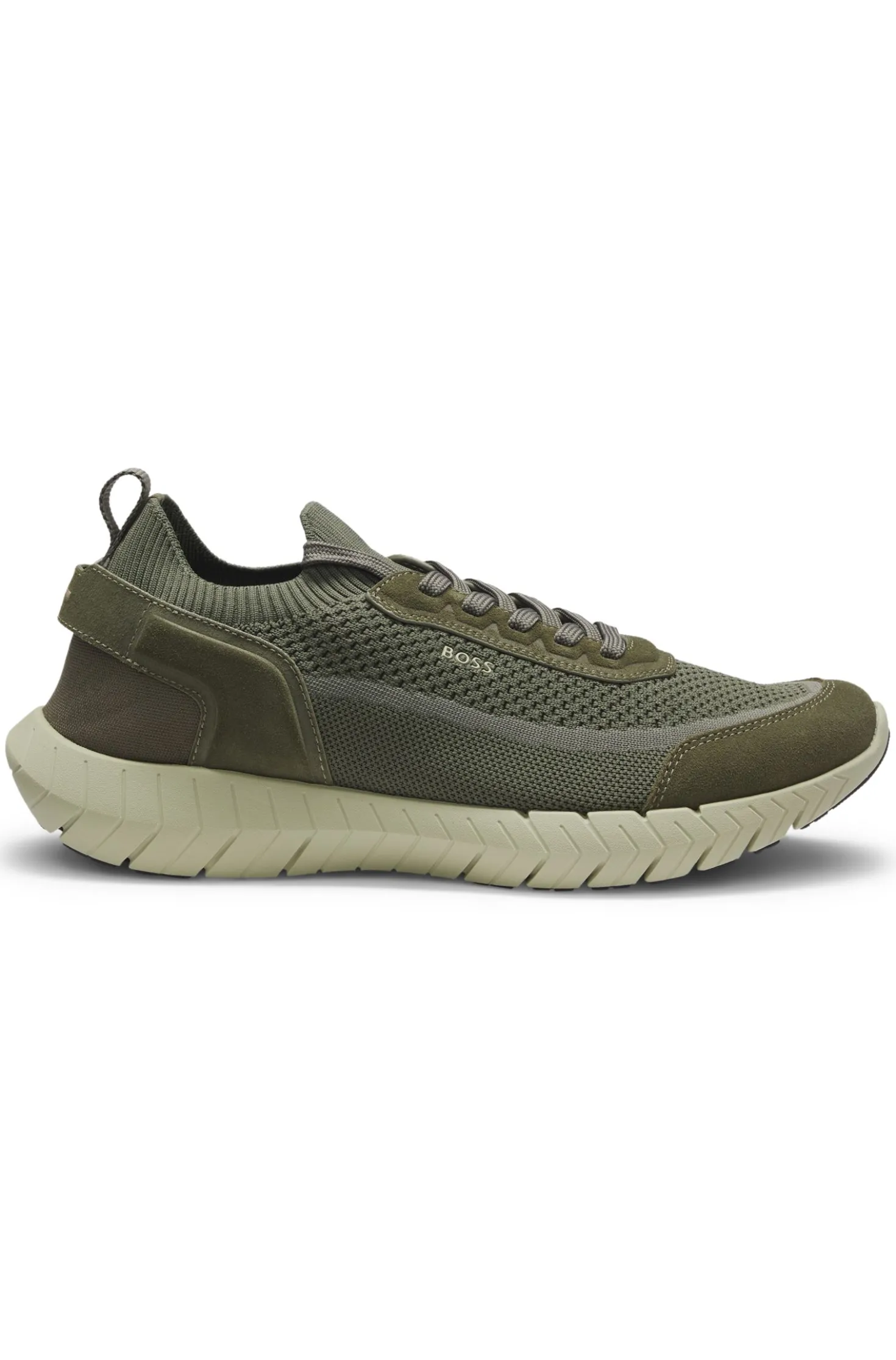 Sneakers aus Veloursleder mit Stricksocke und Schnürung