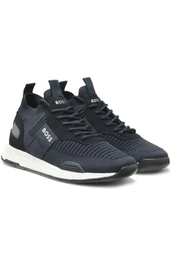 Sneakers aus verschiedenen Materialien mit gestricktem Obermaterial und Veloursleder-Details