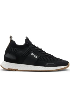 Sneakers aus verschiedenen Materialien mit gestricktem Obermaterial und Veloursleder-Details