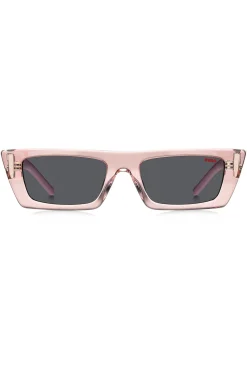 Sonnenbrille aus rosafarbenem Acetat mit 3D-Monogramm