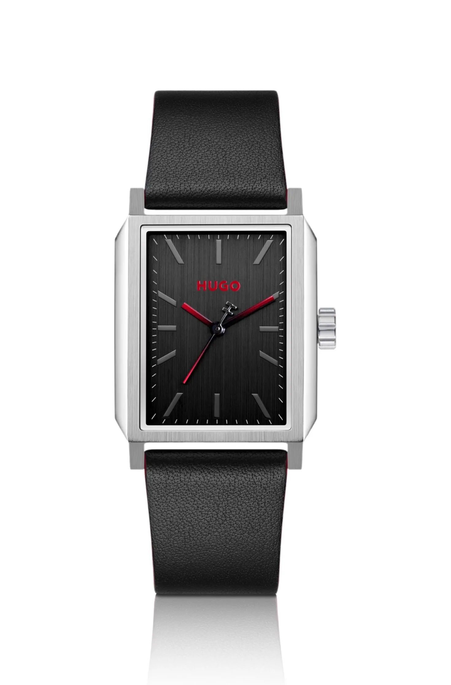 #Steeze rechteckige Uhr aus Edelstahl mit schwarzem Zifferblatt