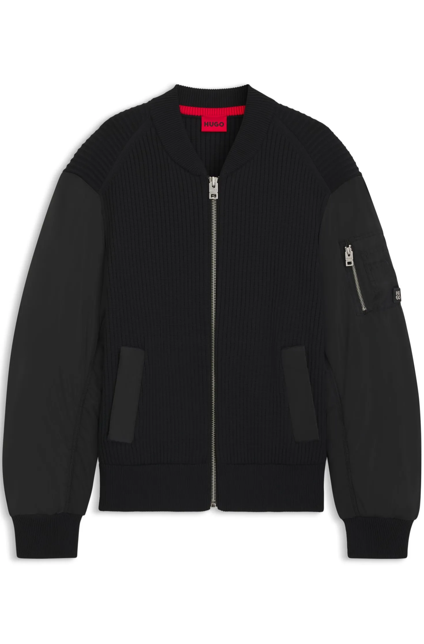 Strickjacke mit kontrastfarbenen Ärmeln