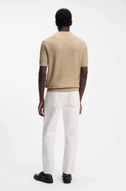 Strick-Poloshirt aus Baumwoll-Leinen-Jacquard mit Johnny-Kragen
