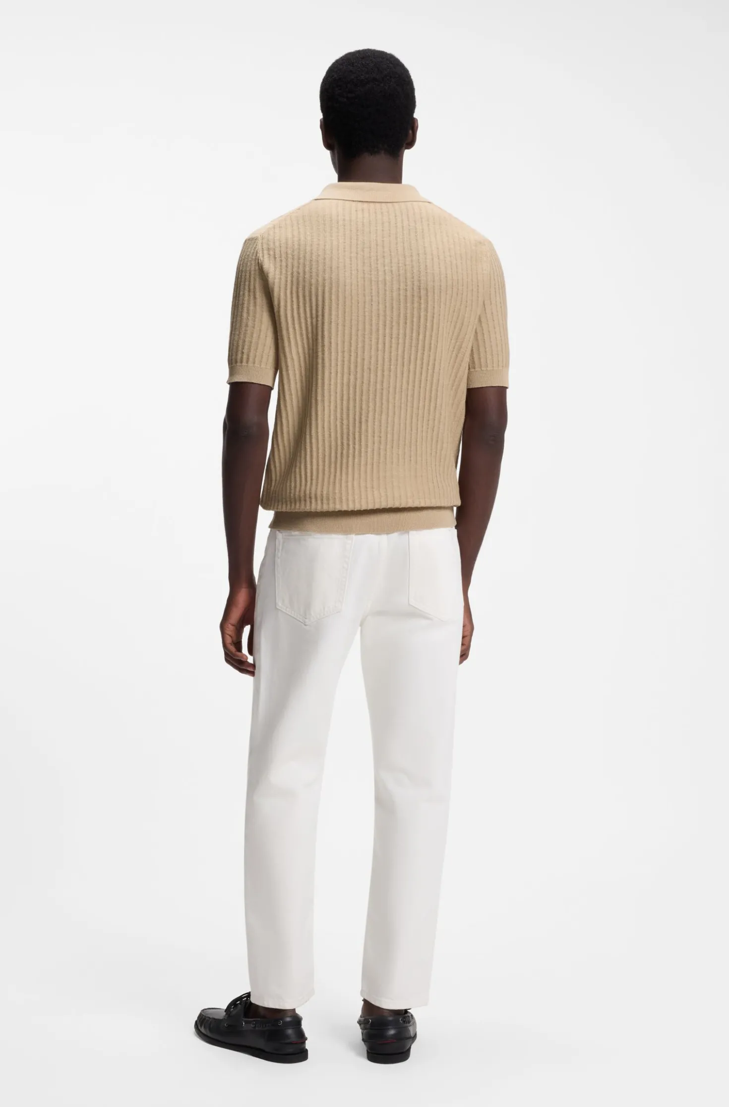 Strick-Poloshirt aus Baumwoll-Leinen-Jacquard mit Johnny-Kragen