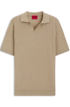 Strick-Poloshirt aus Baumwoll-Leinen-Jacquard mit Johnny-Kragen