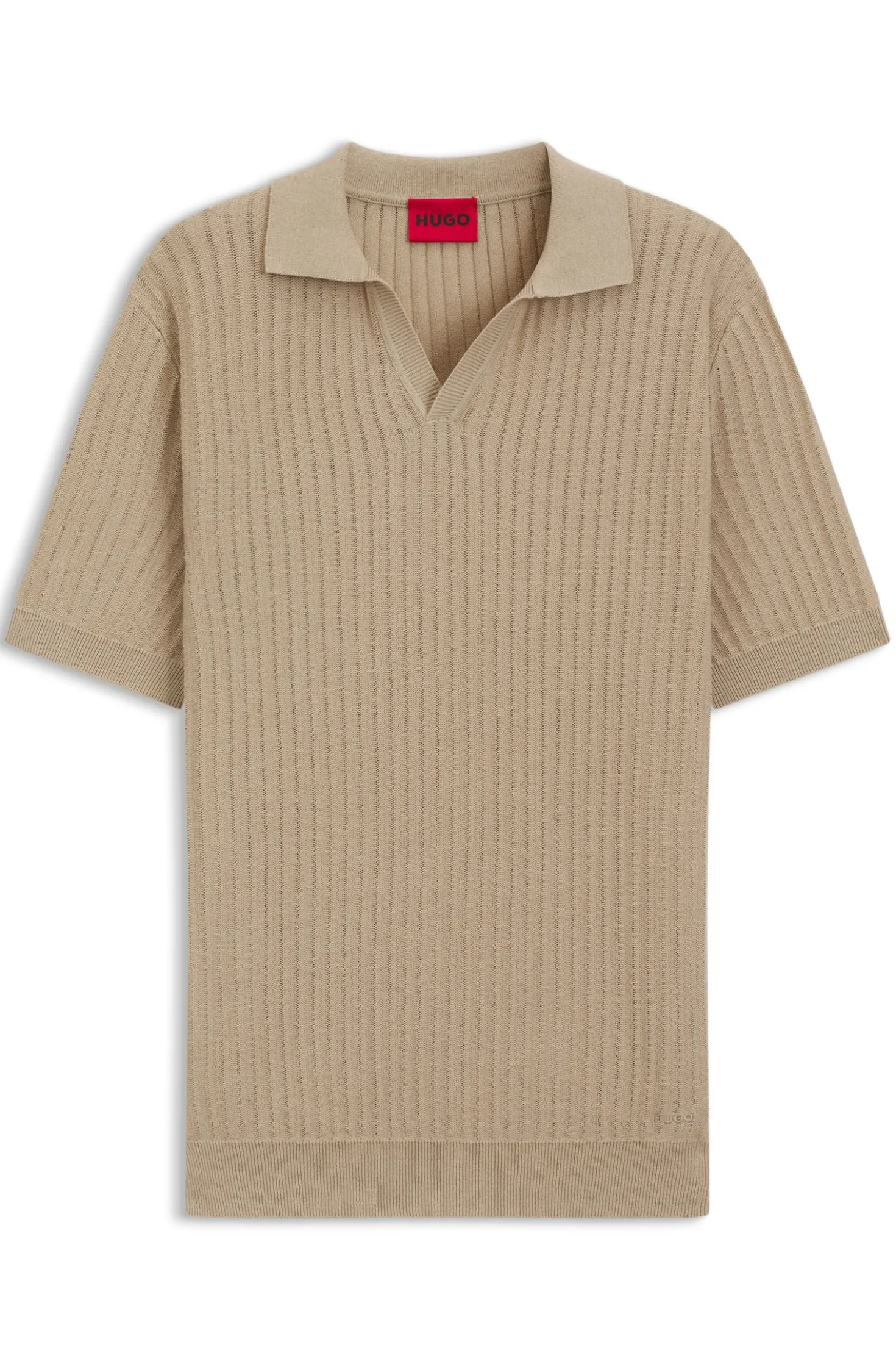 Strick-Poloshirt aus Baumwoll-Leinen-Jacquard mit Johnny-Kragen