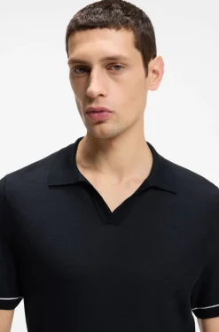 Strick-Poloshirt aus Baumwoll-Mix mit Querstreifen